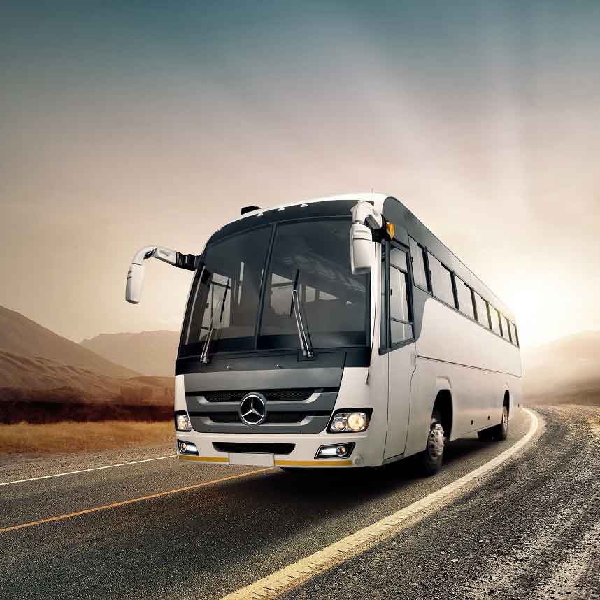 Coach bus on the road fitted with video telematics